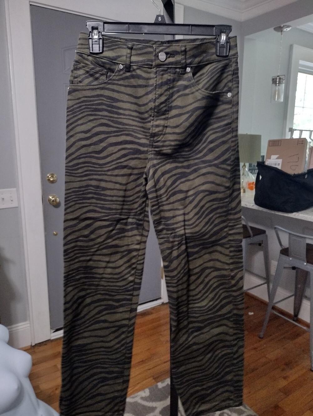 Express Olive Green Zebra-Print Straight Jeans
